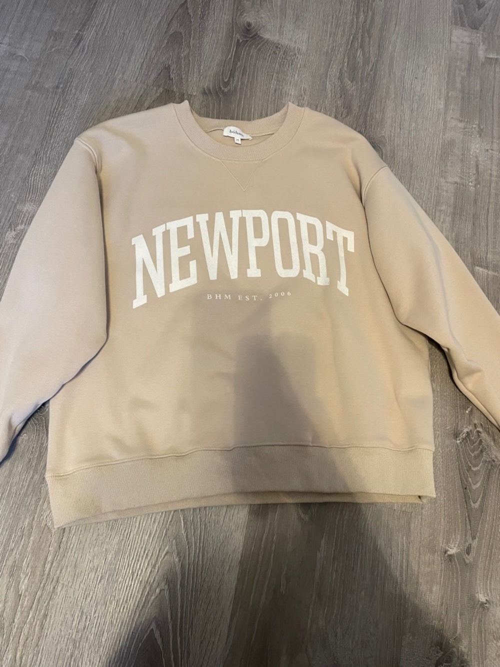 Bohme NEWPORT Beige Crewneck Sweatshirt with White Lettering
